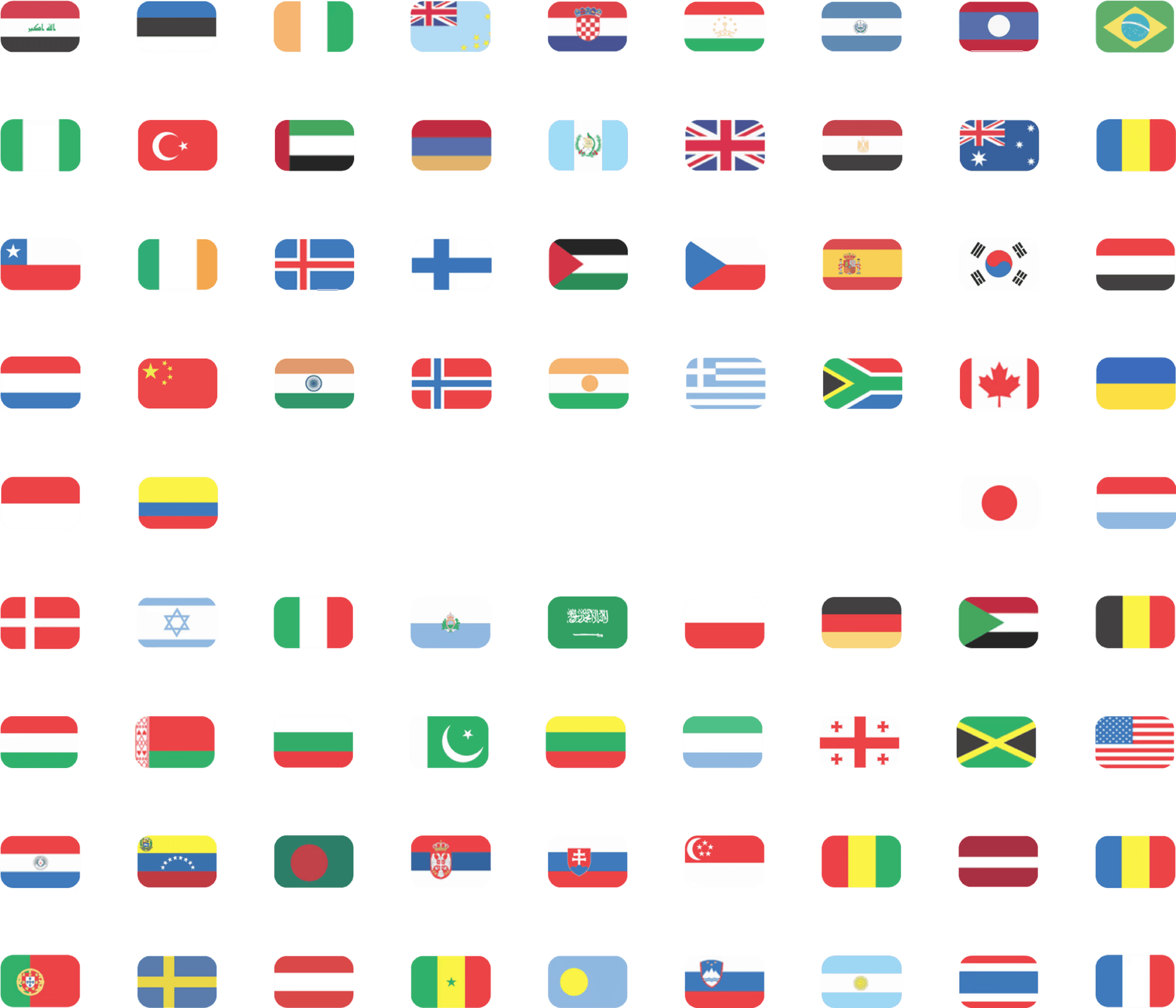 A grid of international flags representing 99 plus supported languages